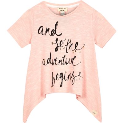 Mini girls pink embellished slogan t-shirt